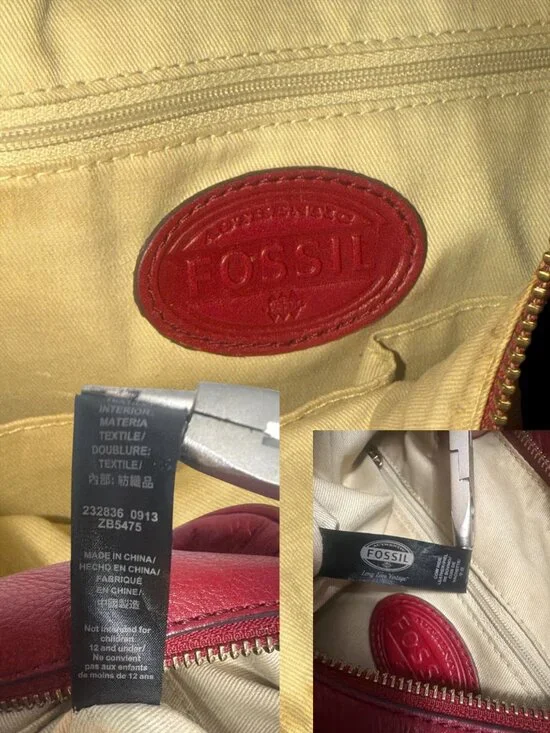 Fossil Memoir Hobo ZB5475 Regal Red All Leather Slouchy Shoulder Bag Key Charm - Picture 9 of 11